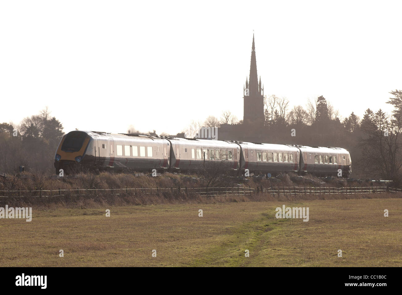 Arriva Cross Country Voyager train, King`s Sutton, Northamptonshire, UK Stock Photo